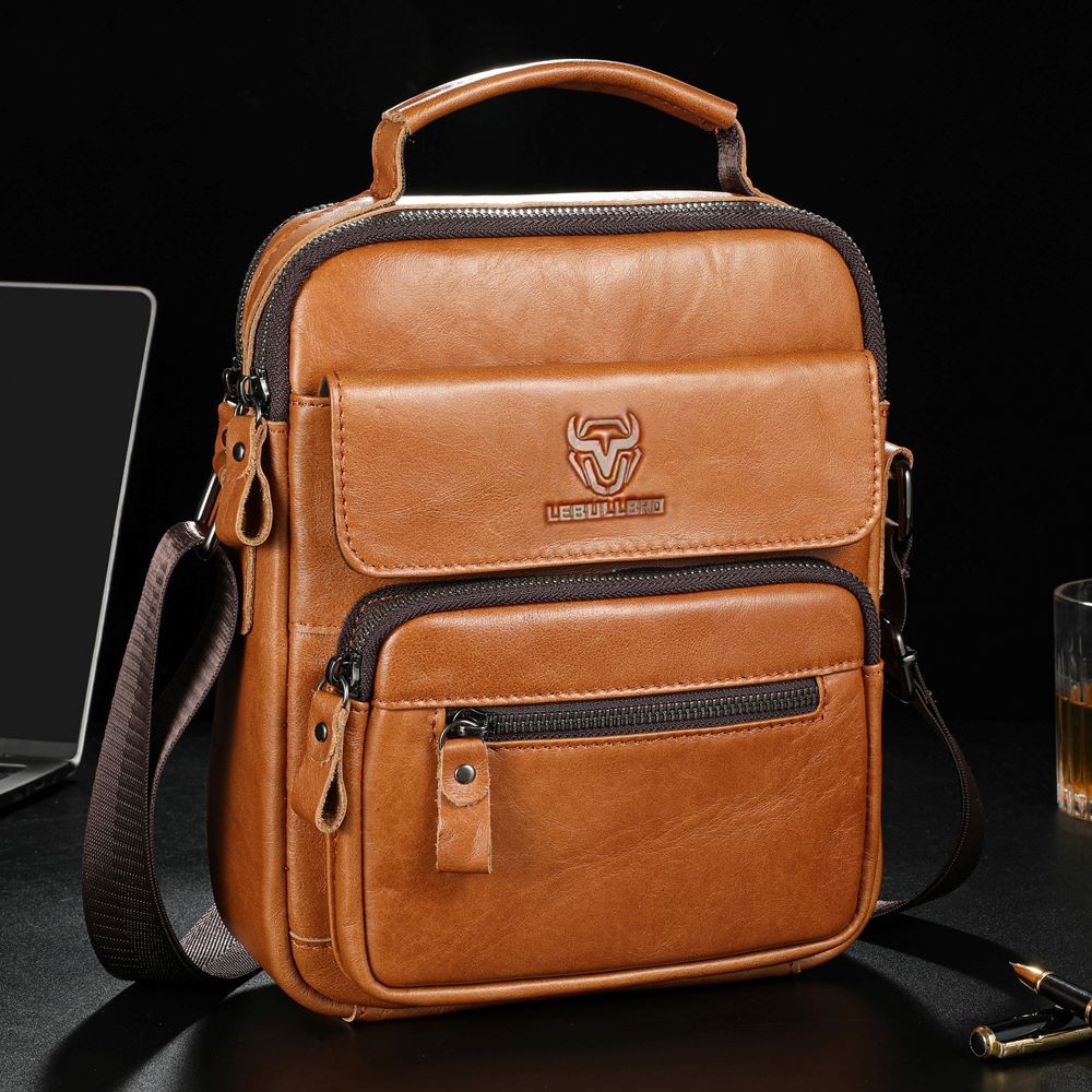 LEBULLBRO Men’s Genuine Leather Shoulder Bag Crossbody Sling for Travel Business
