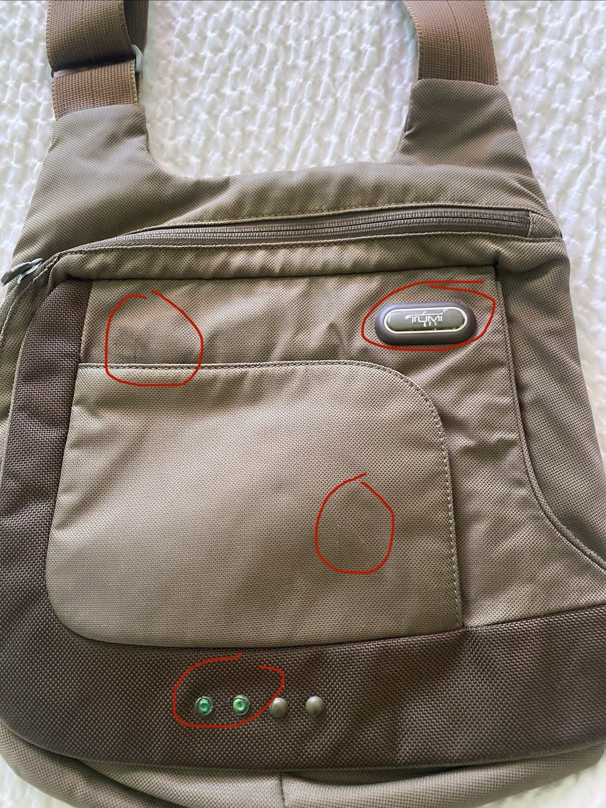 Tumi T-Tech Nylon Crossbody Sling Bag Olive Green Brown Travel Organizer AS IS