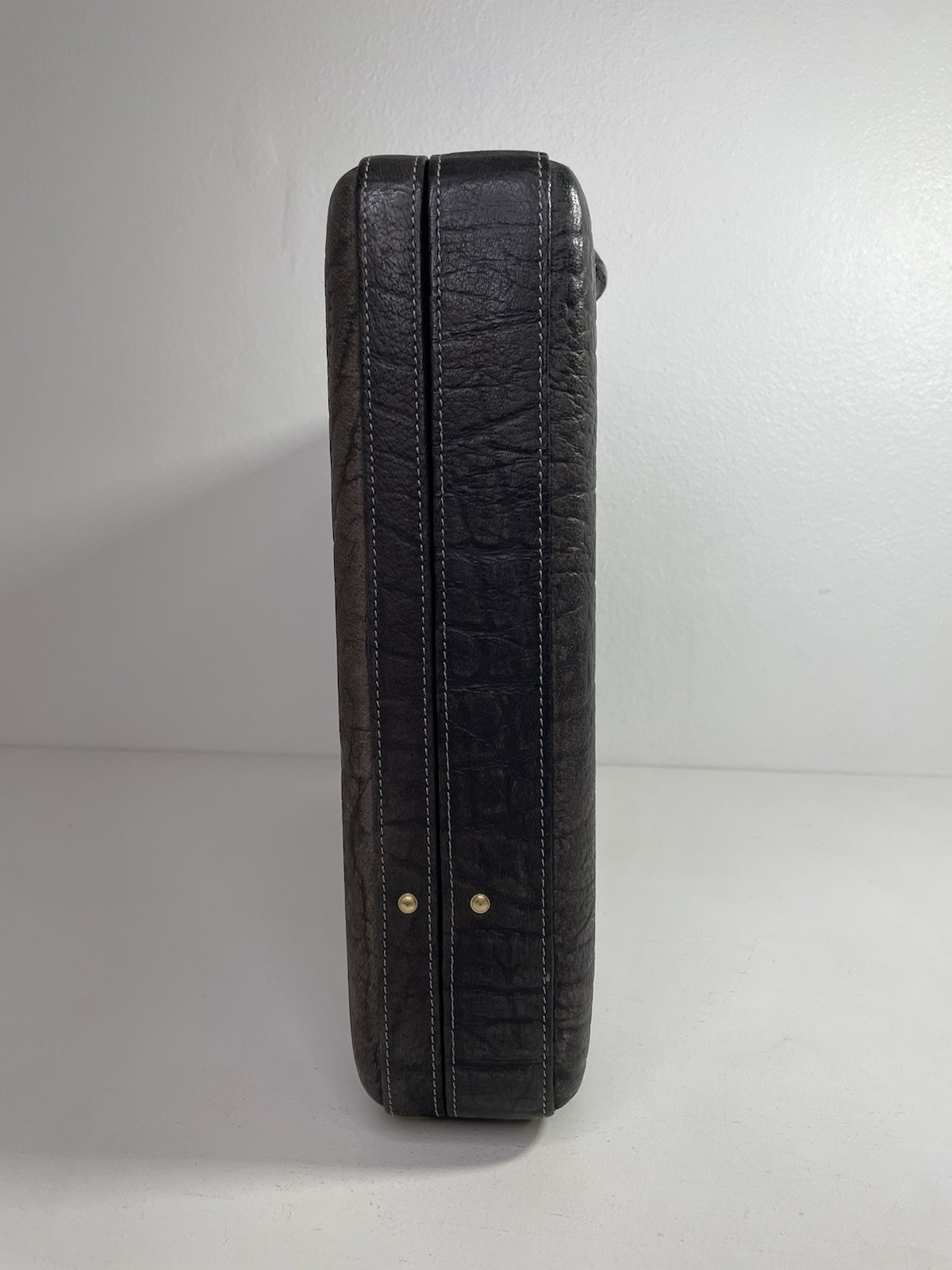 Ricardo Pebbled Leather Briefcase Dark Gray Suede Work Organizer See Description