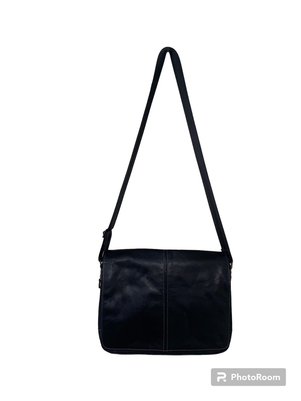Boconi Black Leather Garth Slim Mailbag Messenger Laptop Bag with Shoulder Strap