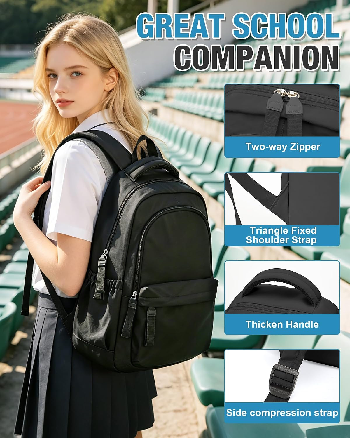 Black Backpack for Men Women, Lightweight Basic Causal Daypack Travel Carry on B