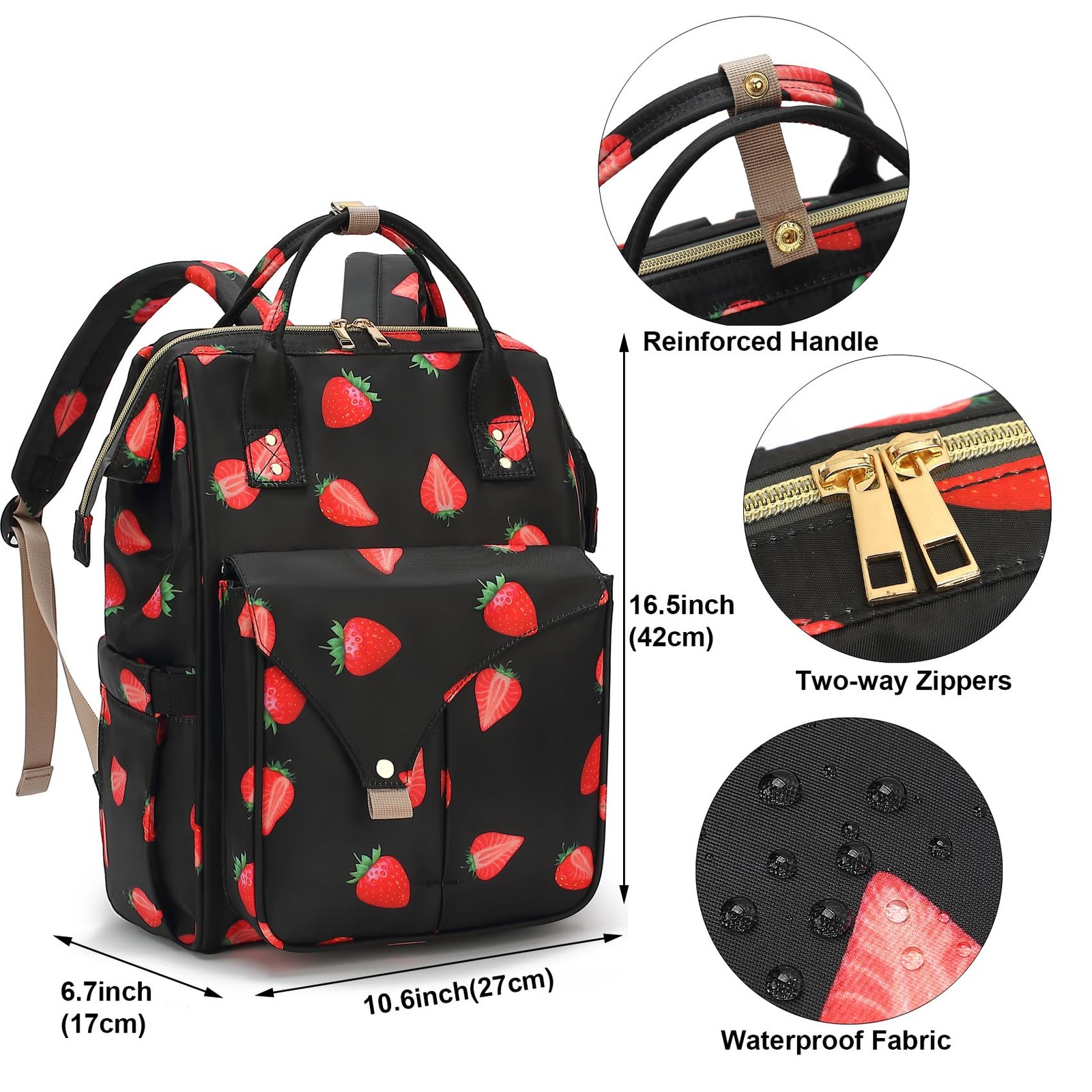 Strawberry Laptop Backpack College School Bookbags Nurse Travel 15.6 Inch