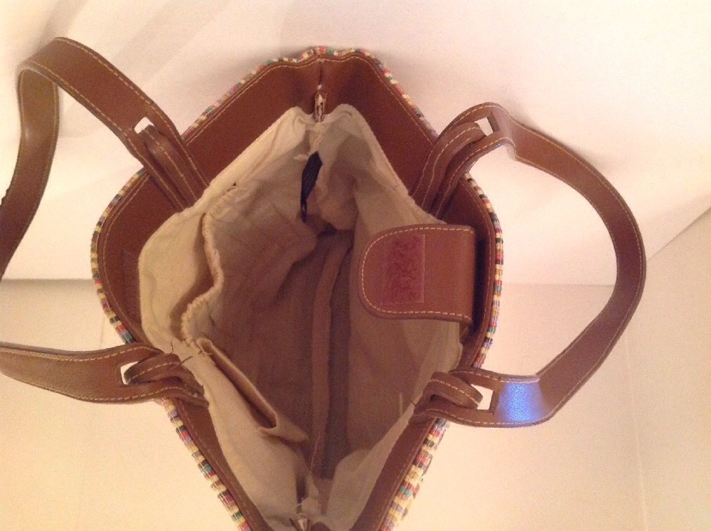 Stone Mountain Woven Weave Vertical Stripe Bag Purse Handbag Brown Tan Green