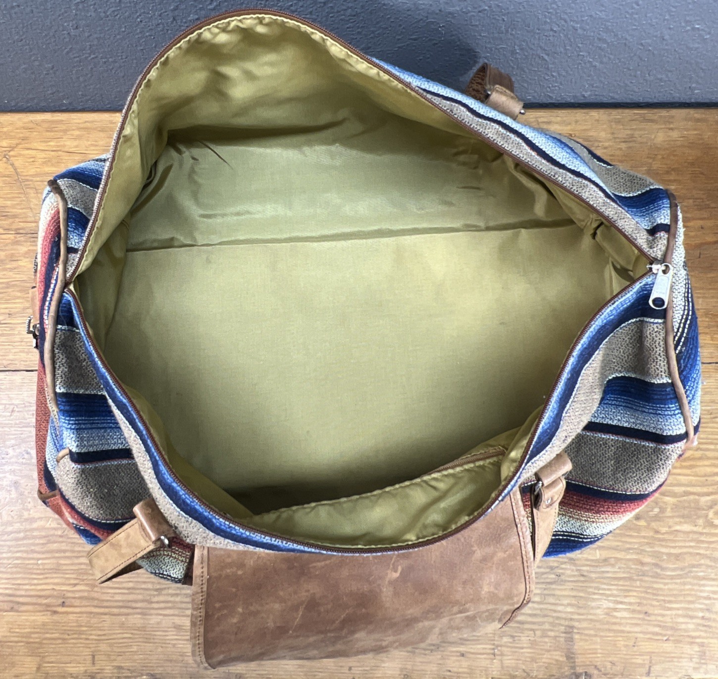 Vintage Navasota Duffle Overnight Bag Striped Teill Leather Southwest Western