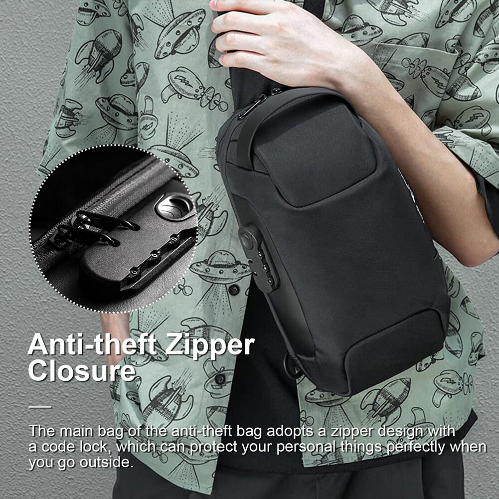 US 1-2 Pcs Sling Backpack USB Port Anti-Theft Men’s Chest Shoulder Crossbody Bag