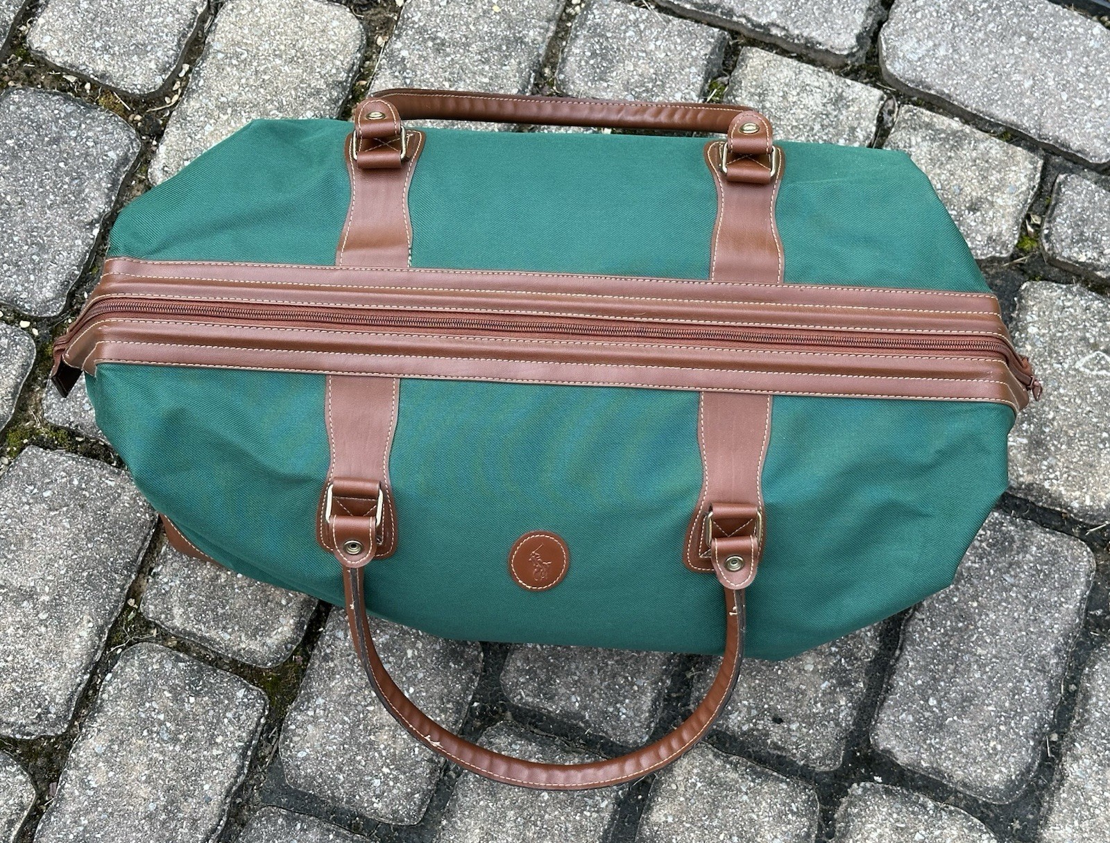 Vintage Polo Ralph Lauren Green Canvas Duffle Bag Large Tote Preppy Logo