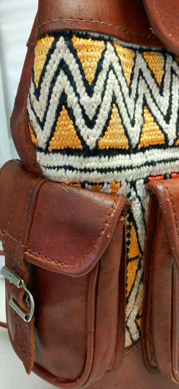 Leather & Kilim Tapestry Backpack Moroccan Boho Rucksack Handle Handmade Unisex
