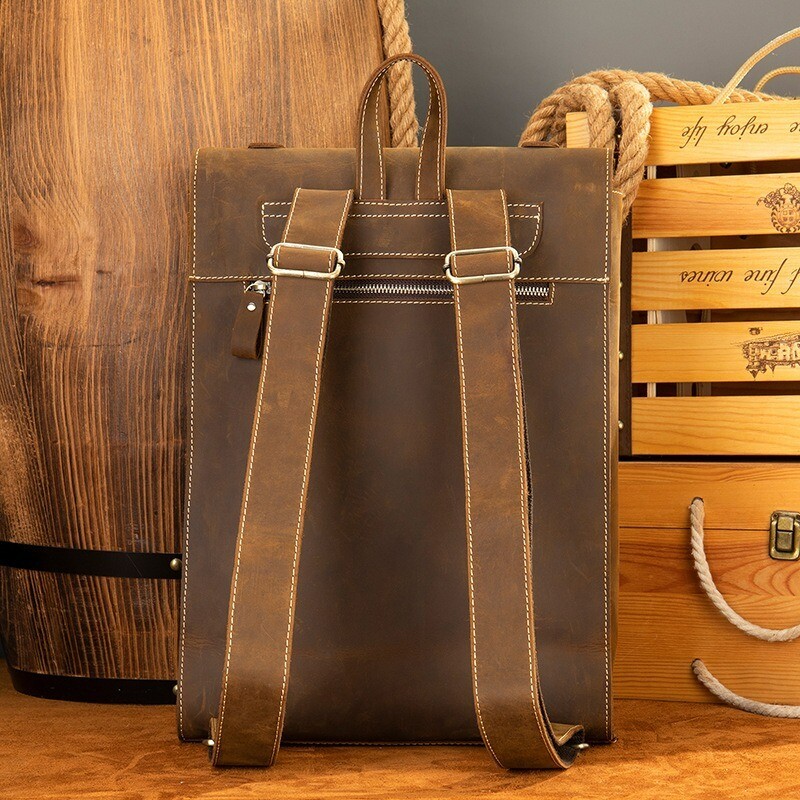 Men’s Leather Backpack Retro Large Capacity Computer Travel Business Backpack