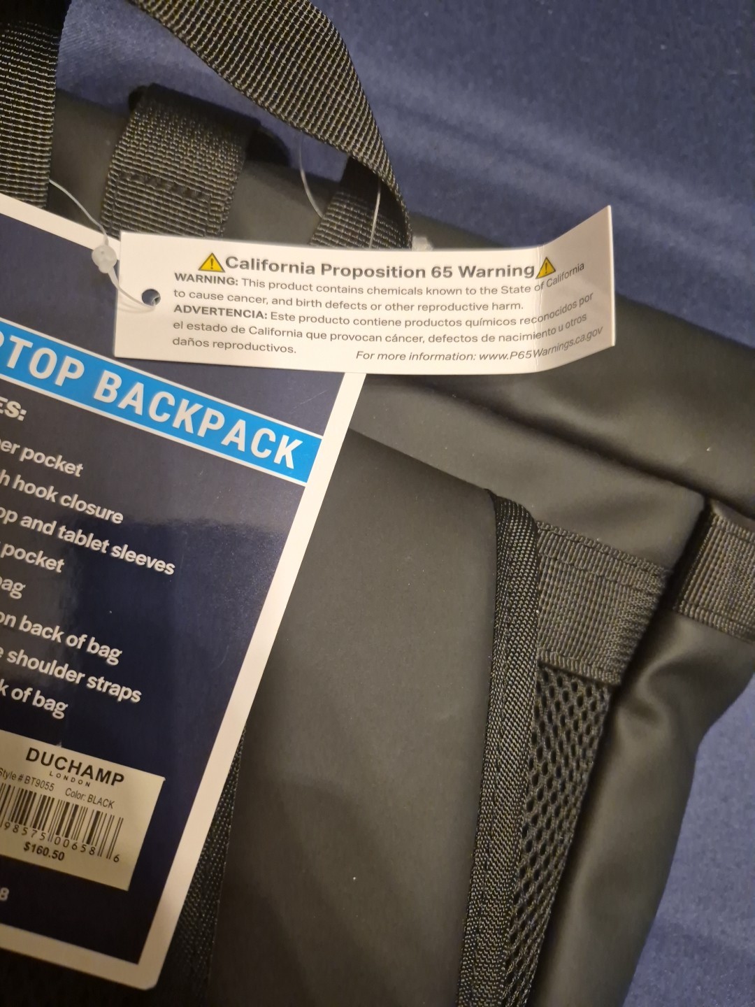 Duchamp Men’s Rubberized Slim Laptop Backpack Black NWT