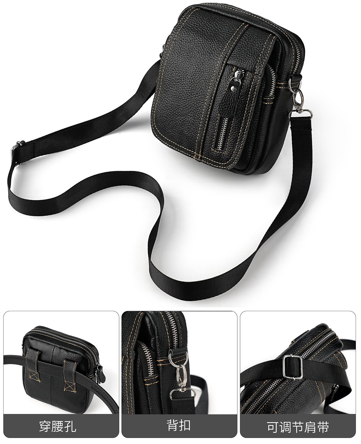 Genuine Leather Small Bag Men’s Crossbody Bag Casual Handbag Daily Outing Use