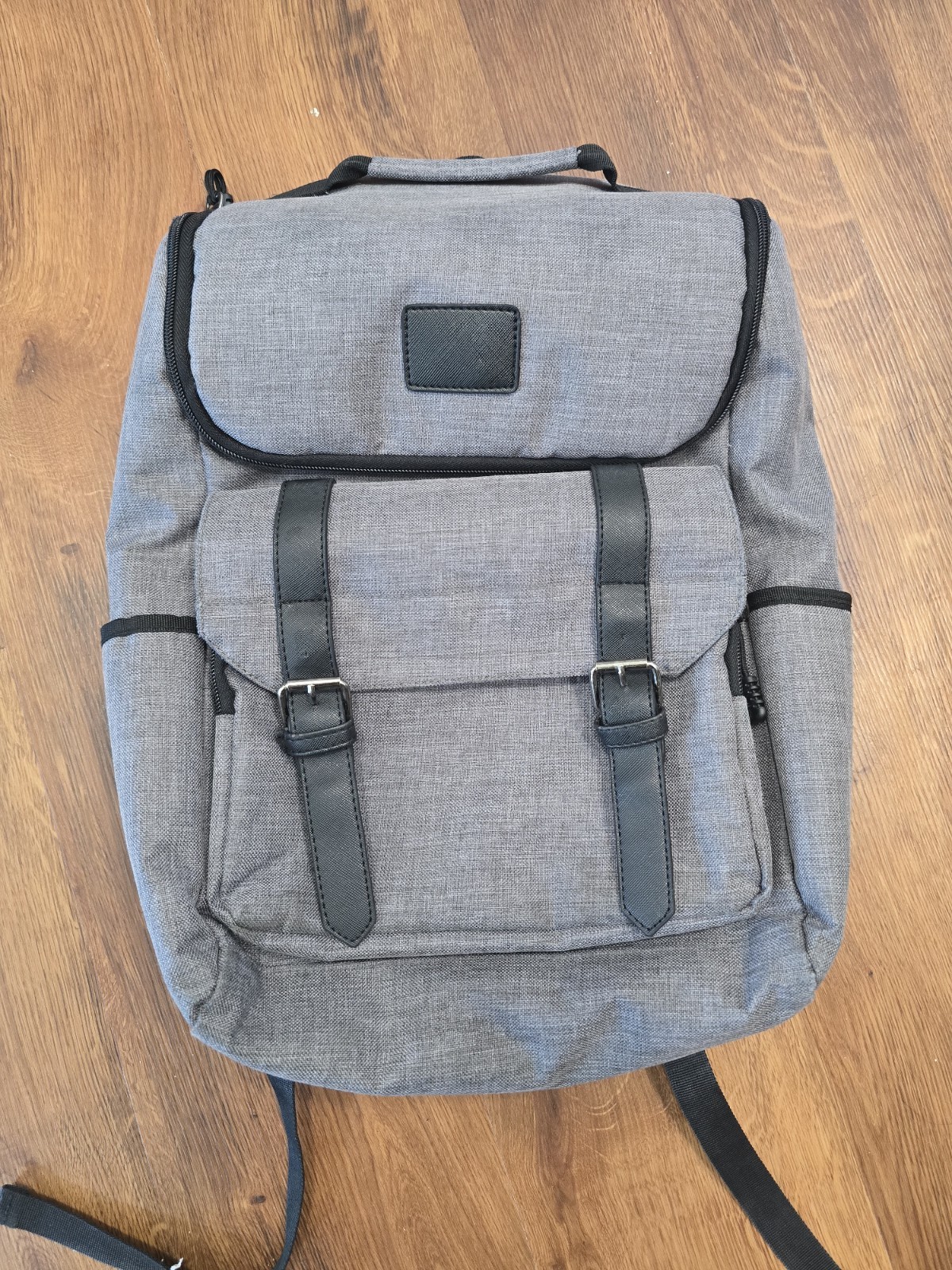 Gray Backpack School Travel Laptop Bag Adjustable Straps Button & Zipper Close