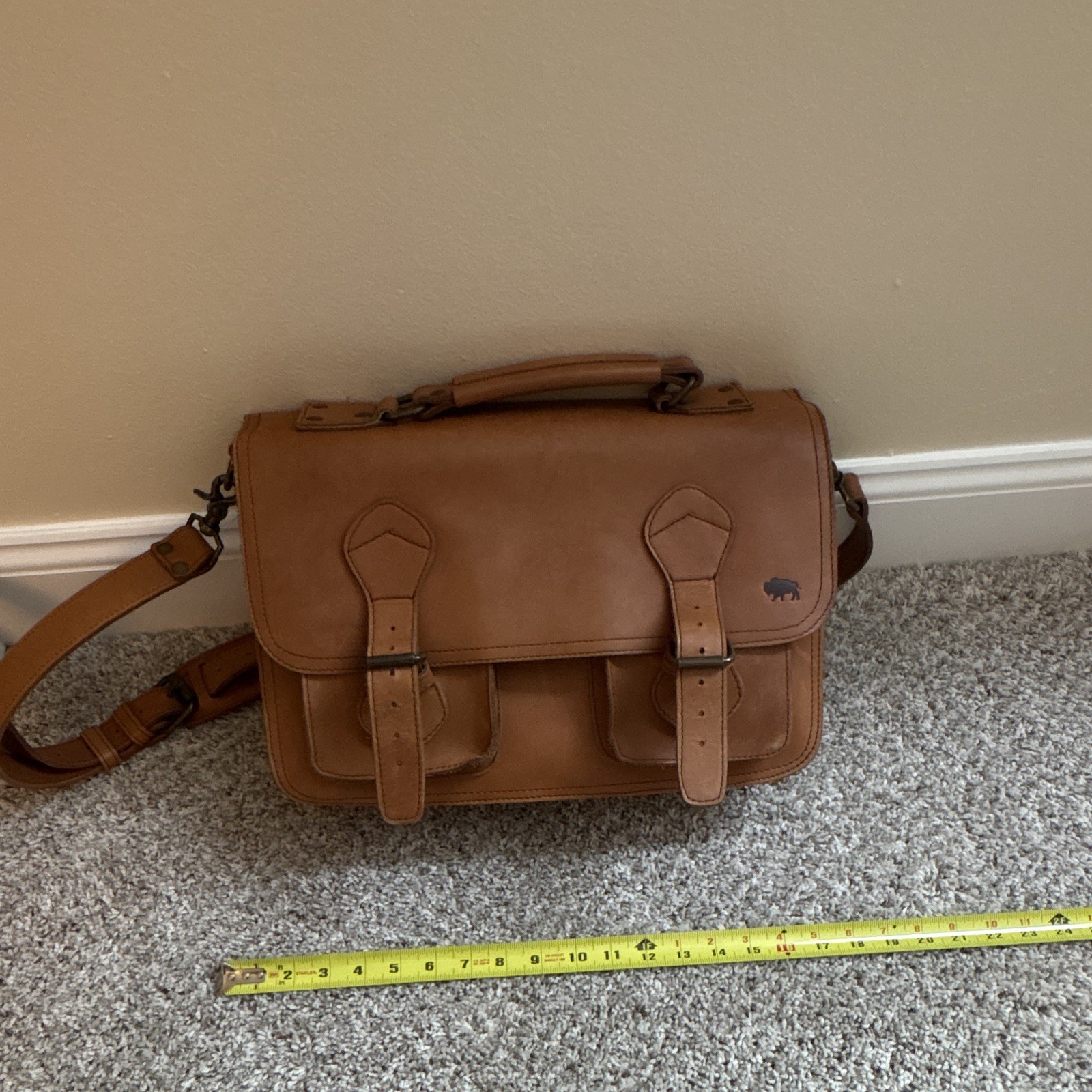 Buffalo Jackson Trading Denver Leather Briefcase Brown Bag w/Strap