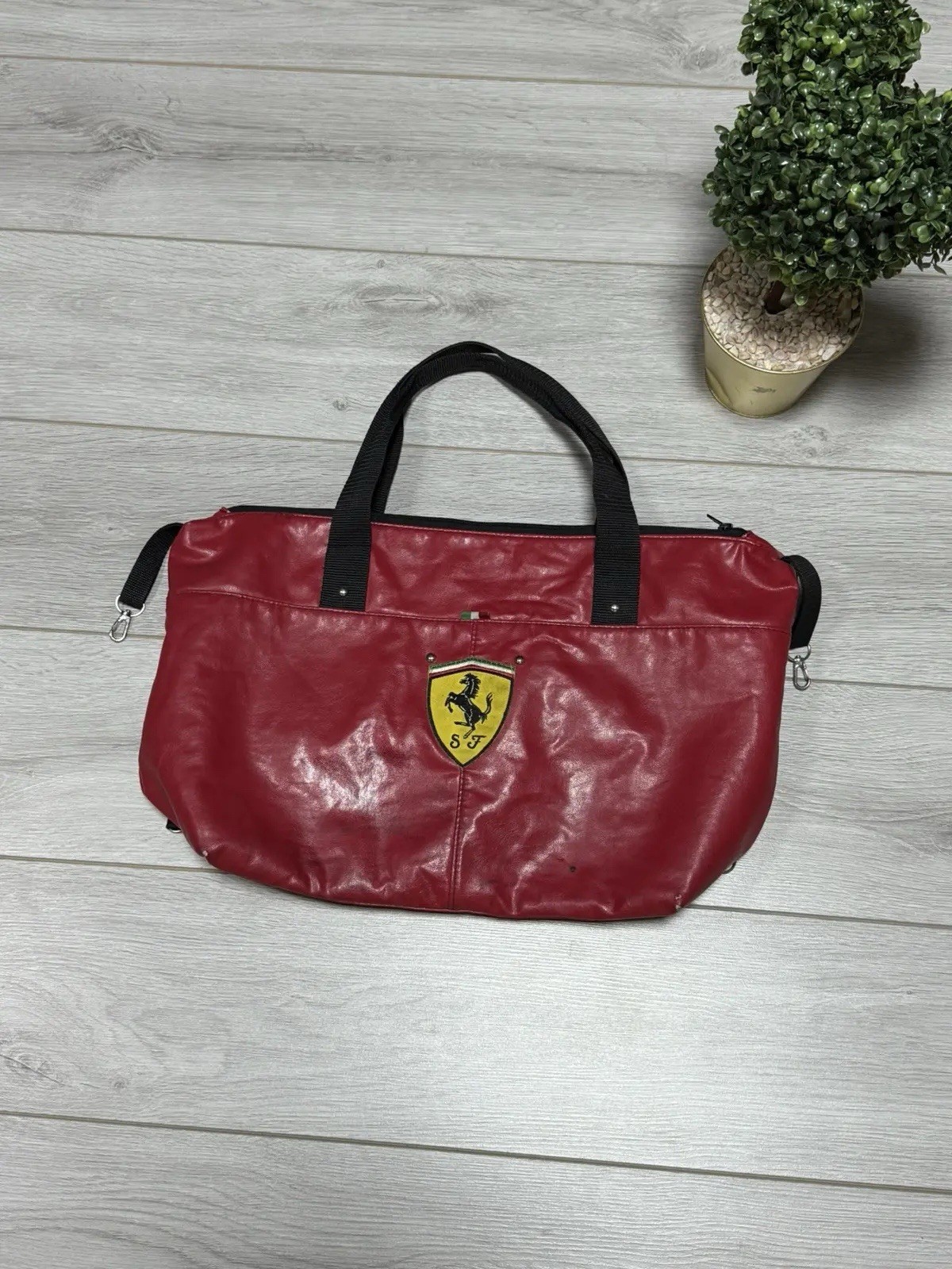big logo Ferrari leather bag tote sport zip