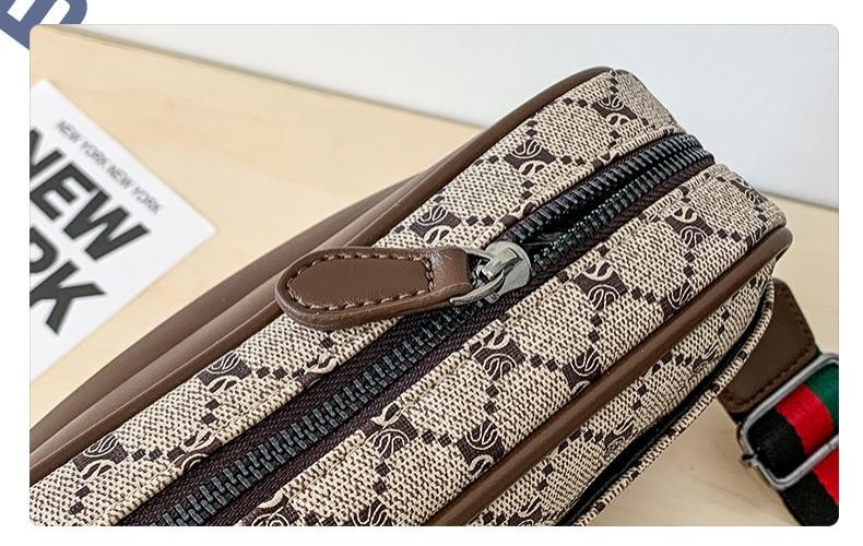 Casual Sling Bag Men PU Leather Messenger Crossbody Color Block Trendy Wide Stra