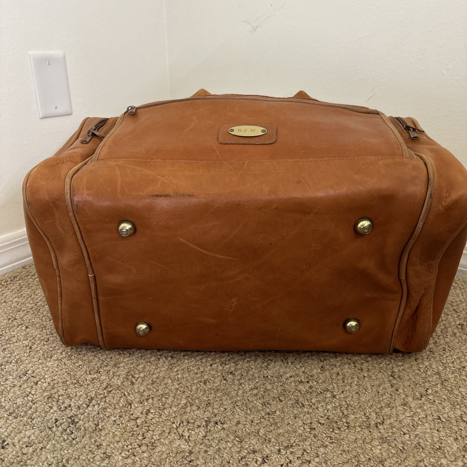 Vintage Orvis Leather Duffle Bag Multiple Pockets Customizable Made in USA