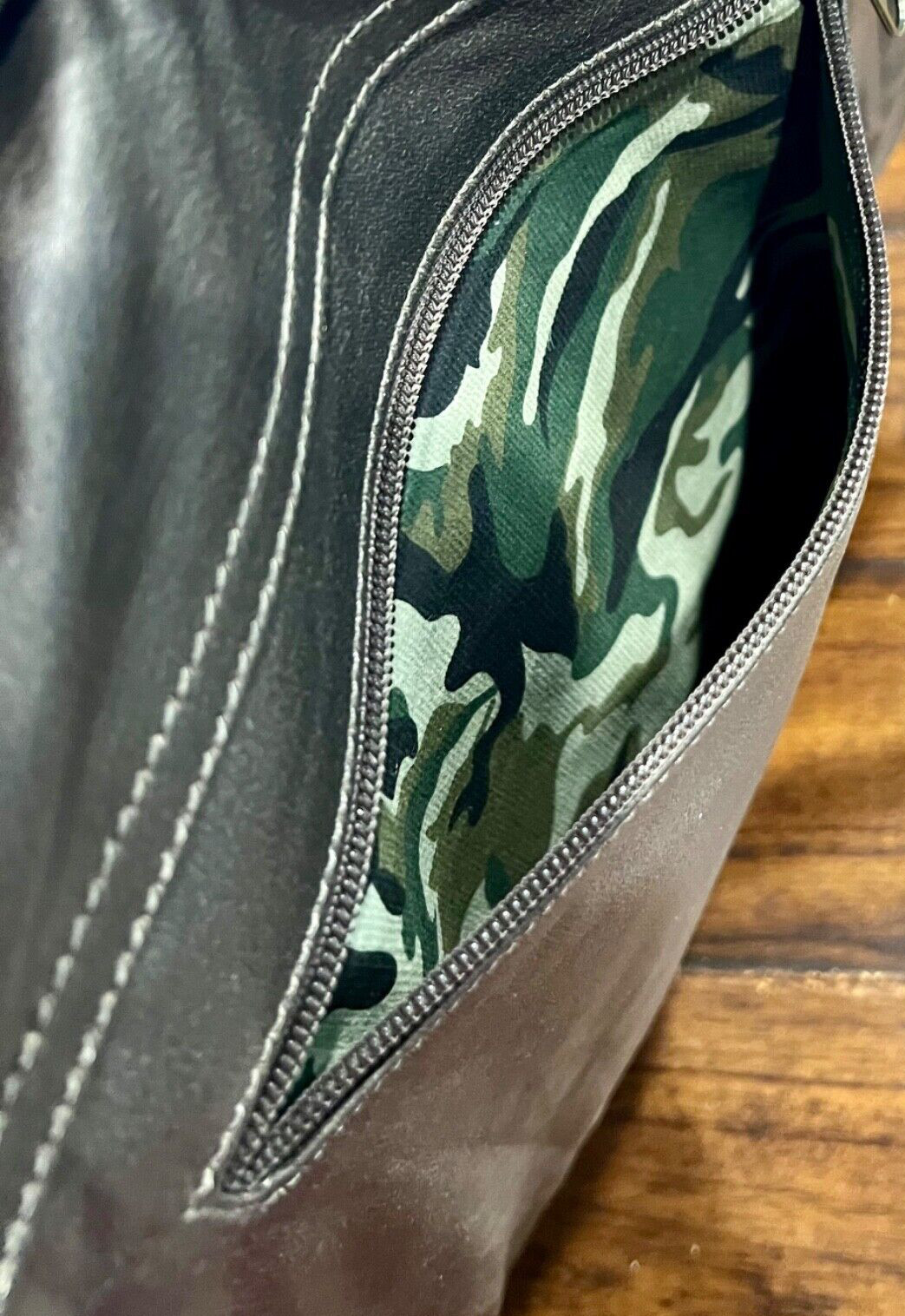 Messenger Shoulder Bag Canvas Faux Leather Flap with Camo Lining