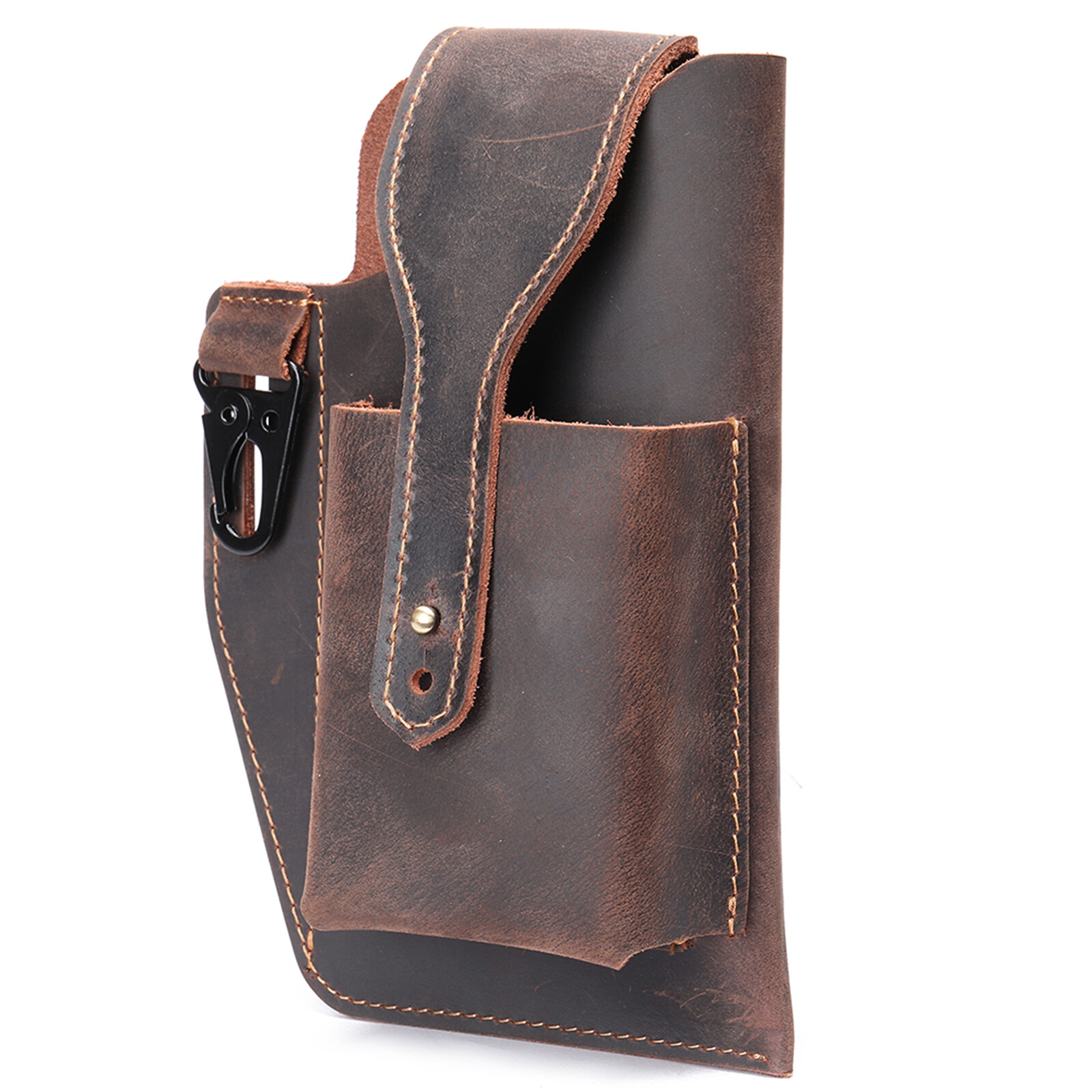 Men’s Leather Belt Pouch Phone Holder with Key Clip Vintage Waist Bag