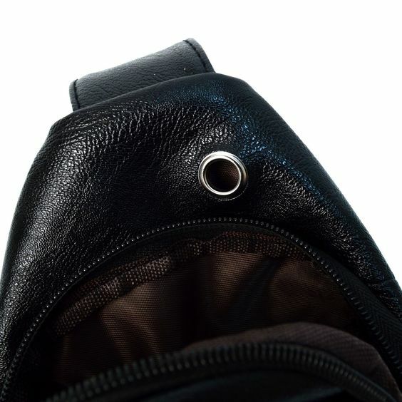 Small Black Polyurethane Split Leather Crossbody Sling Bag Adjustable Strap