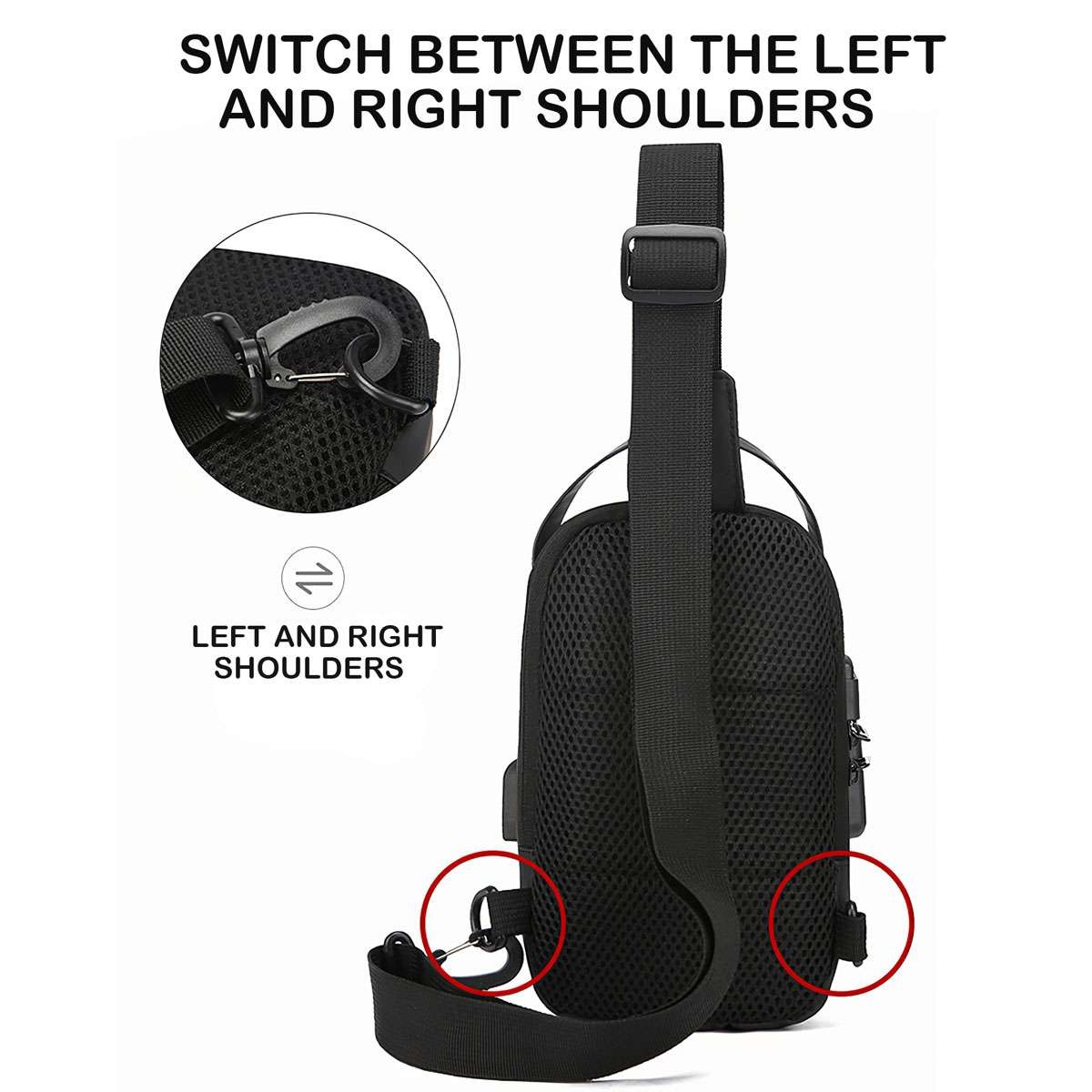 Anti Theft Sling Bag Waterproof Chest Bag Crossbody Backpack w/ USB Charge Port