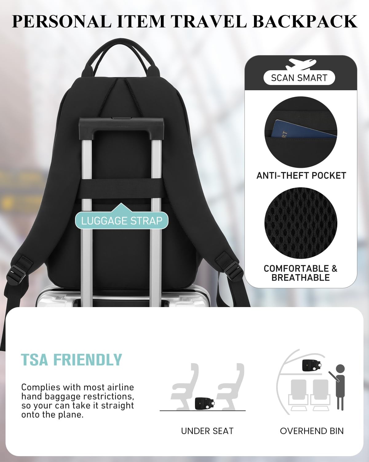 School Backpack Teen Girl High College Bookbag Cute Laptop Travel Work Black
