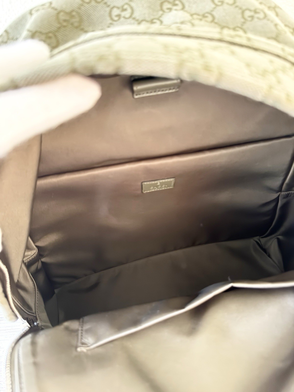 New Gucci GG Monogram Canvas men medium backpack, olive green