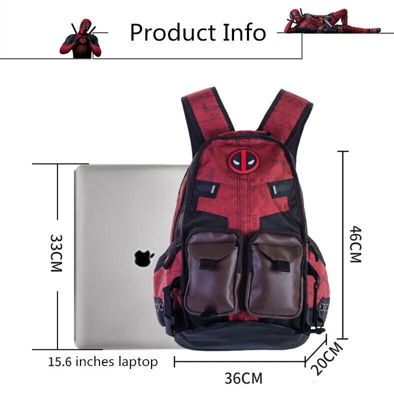Marvel Comics Deadpool Cosplay Backpack Knapsack Travel Bag Laptop Bag