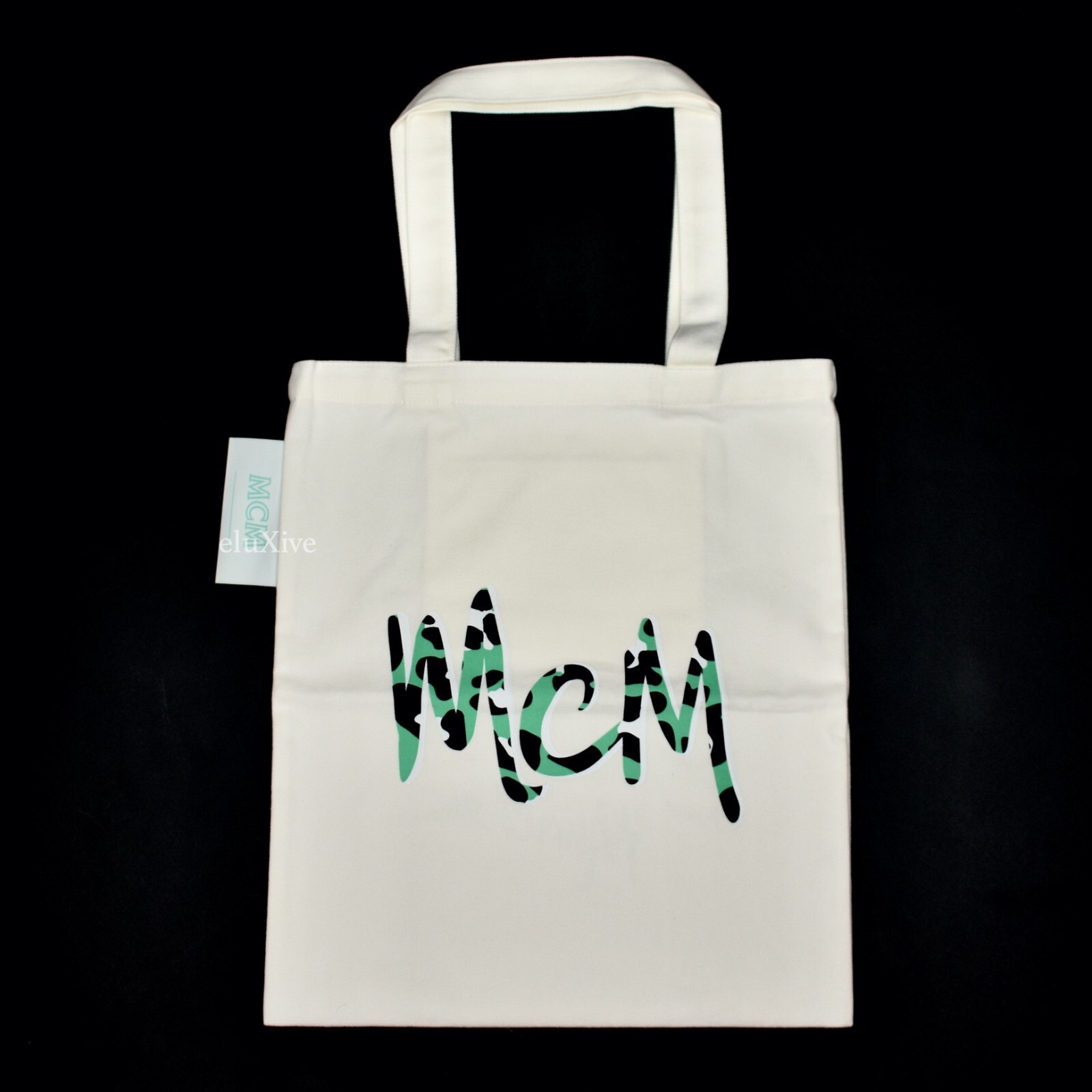 MCM Modern Creation Munchen Abstract Logo Print Canvas Tote Bag AUTHENTIC NWT