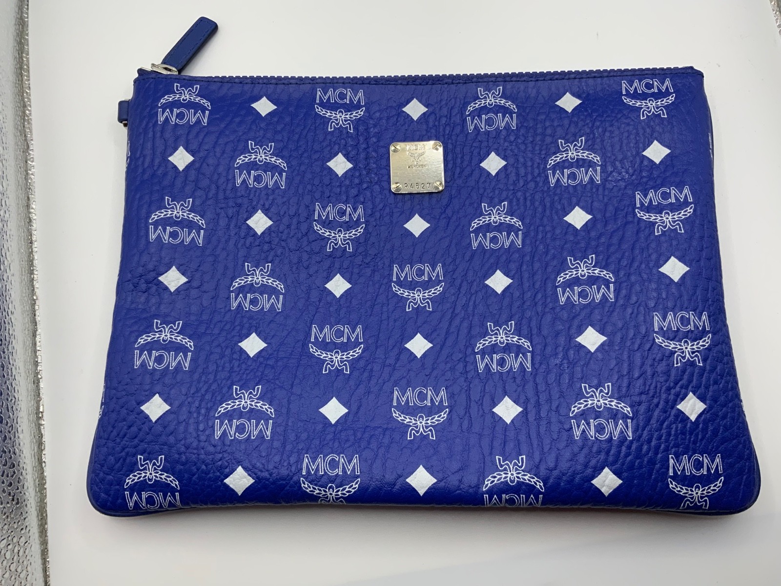 AUTH MCM Visetos Authentic Monogram Logo Clutch Bag Leather Handbag Papers & COA