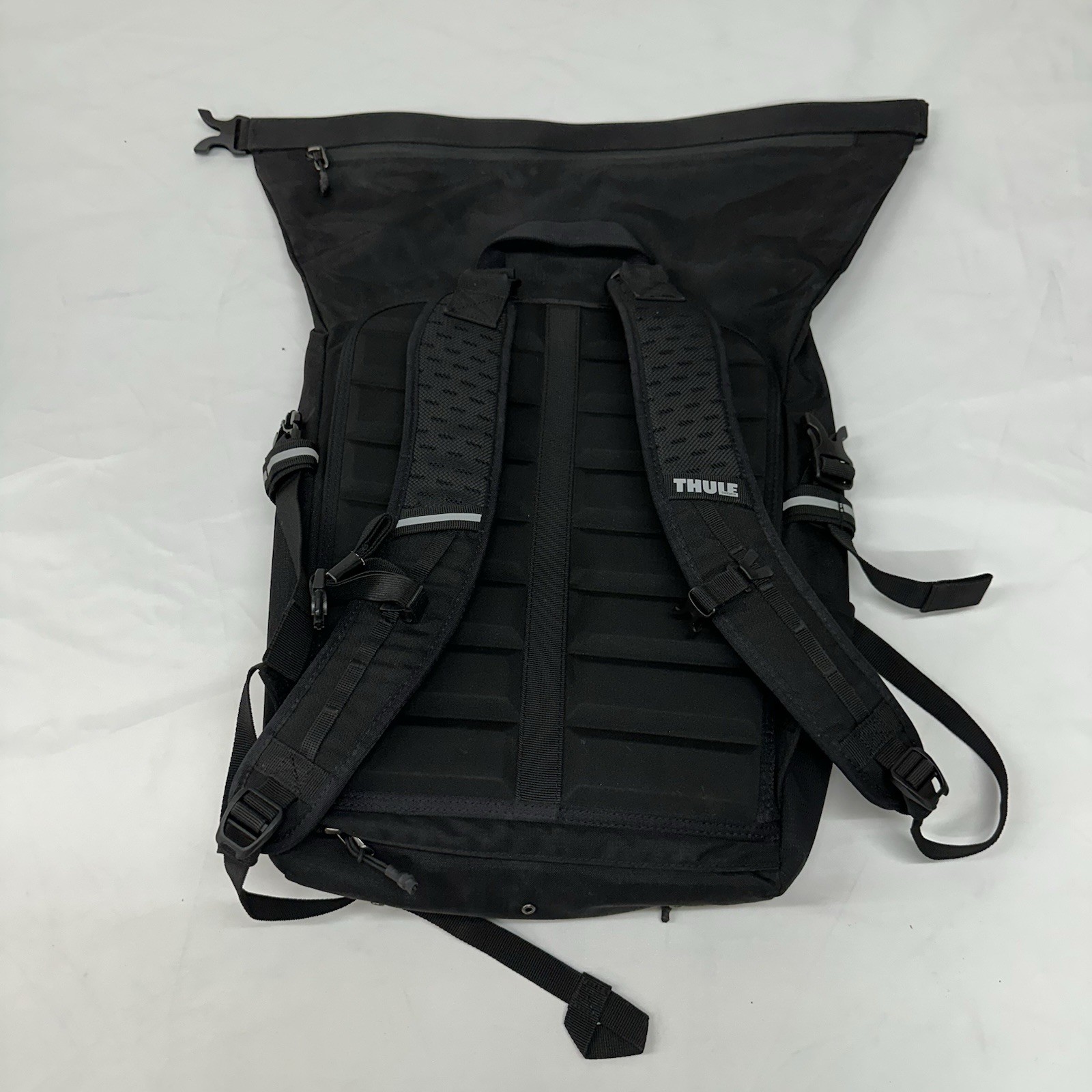 Thule Sweden Black Roll Top Backpack w/ Blue Rain Cover Cycling Laptop Bag