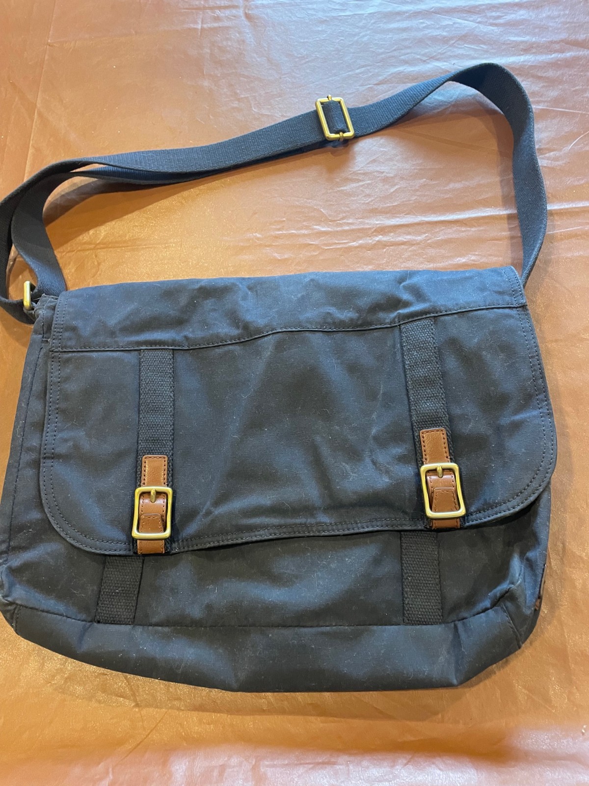 Fossil Mens Messenger Bag Navy Blue Canvas Crossbody