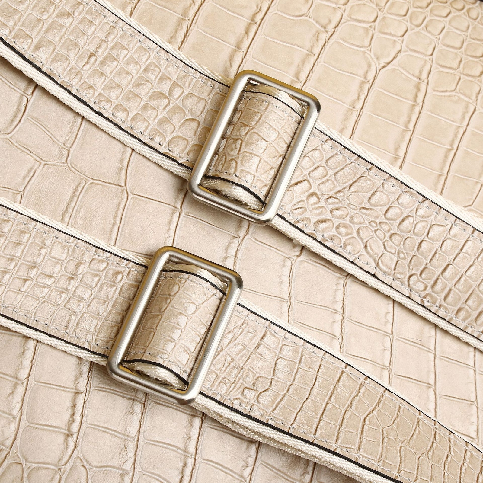 Top Cowhide Leather White Backpack Crocodile Belly Pattern Men’s Travel Rucksack