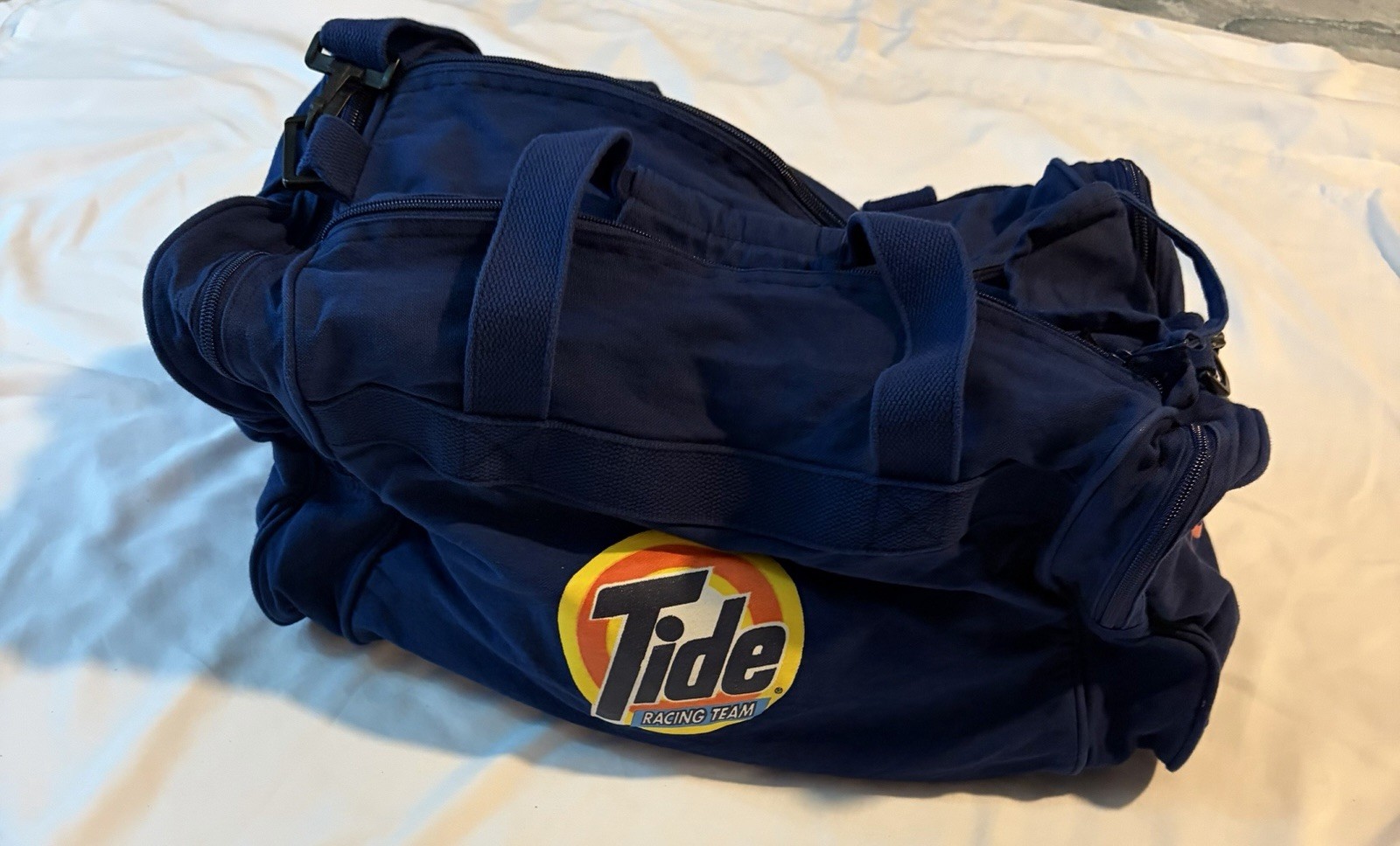 Vintage Tide Racing Team Duffle Bag Navy Blue Canvas NASCAR Gym Travel Bag