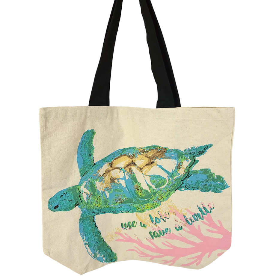 Sea Turtle Canvas Tote Bag Use A Tote Save A Turtle 100% Cotton 15×18 Inches NEW