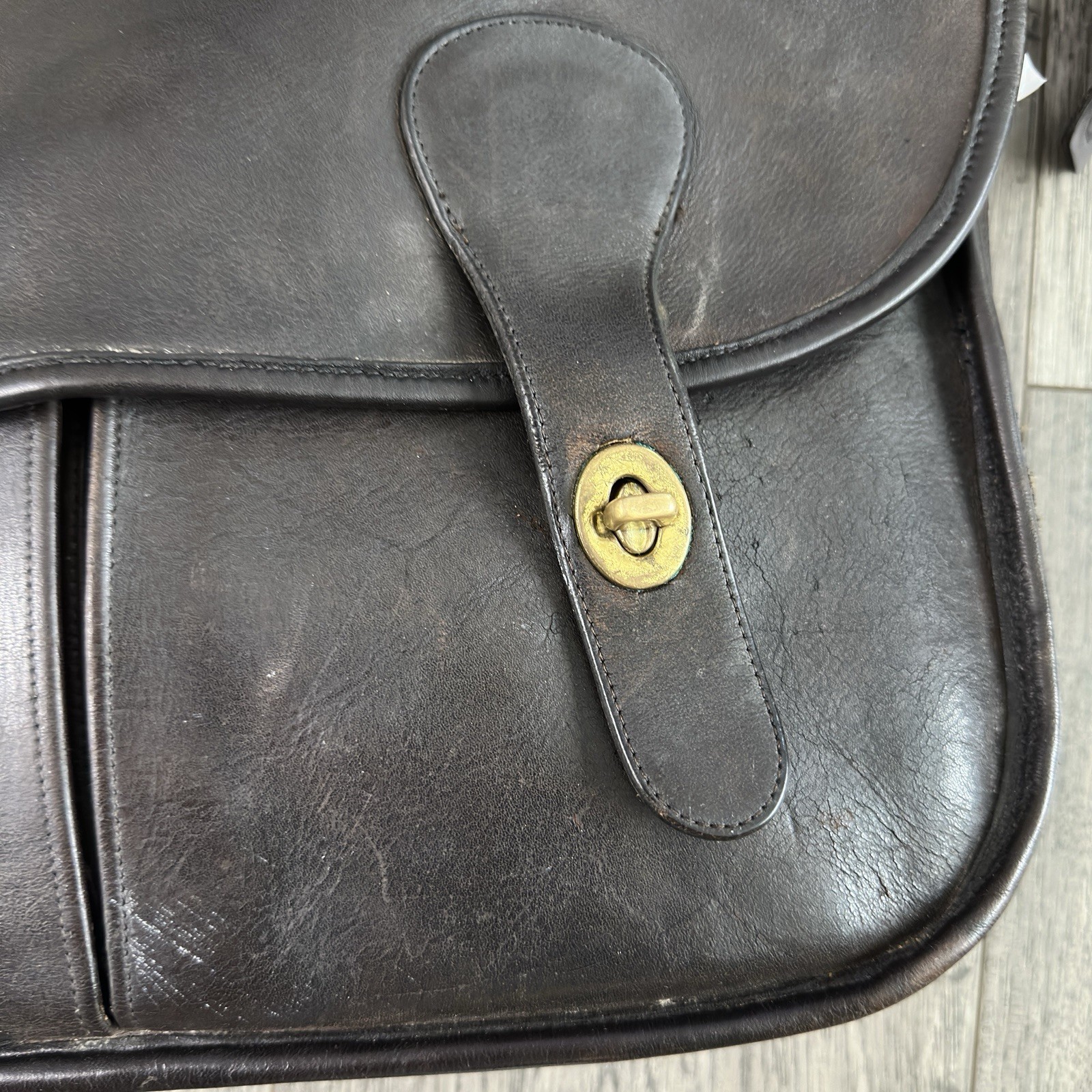 Vtg COACH Leather Carrier MUSETTE Bag Brown Solid Brass Hardware NYC Made In USA