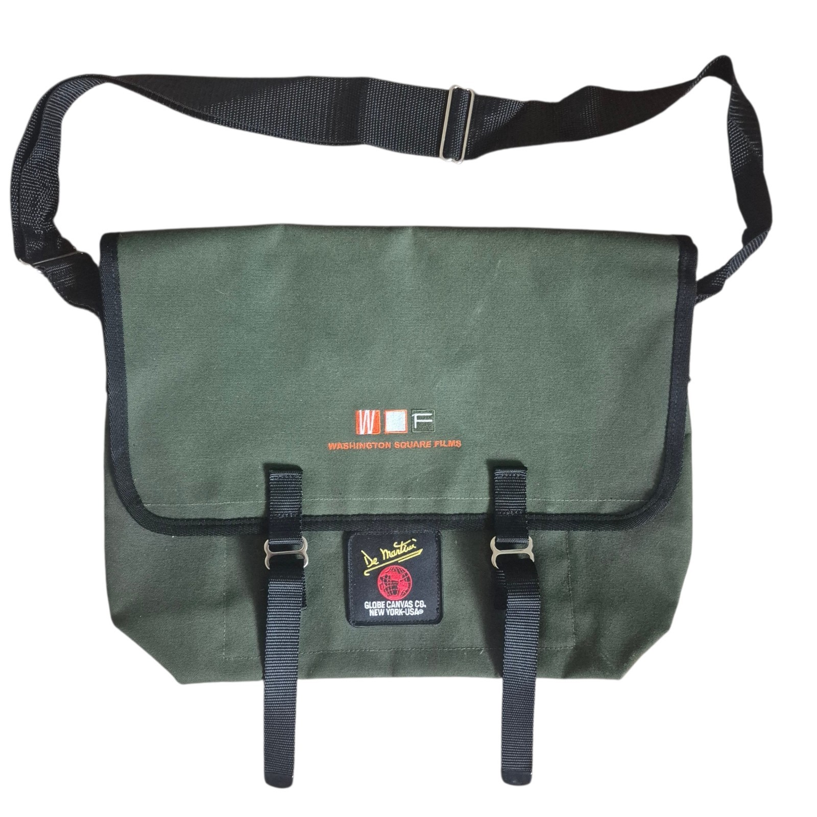 De Martini Messenger Bag Large Green Canvas “Washington Square Films” Logo