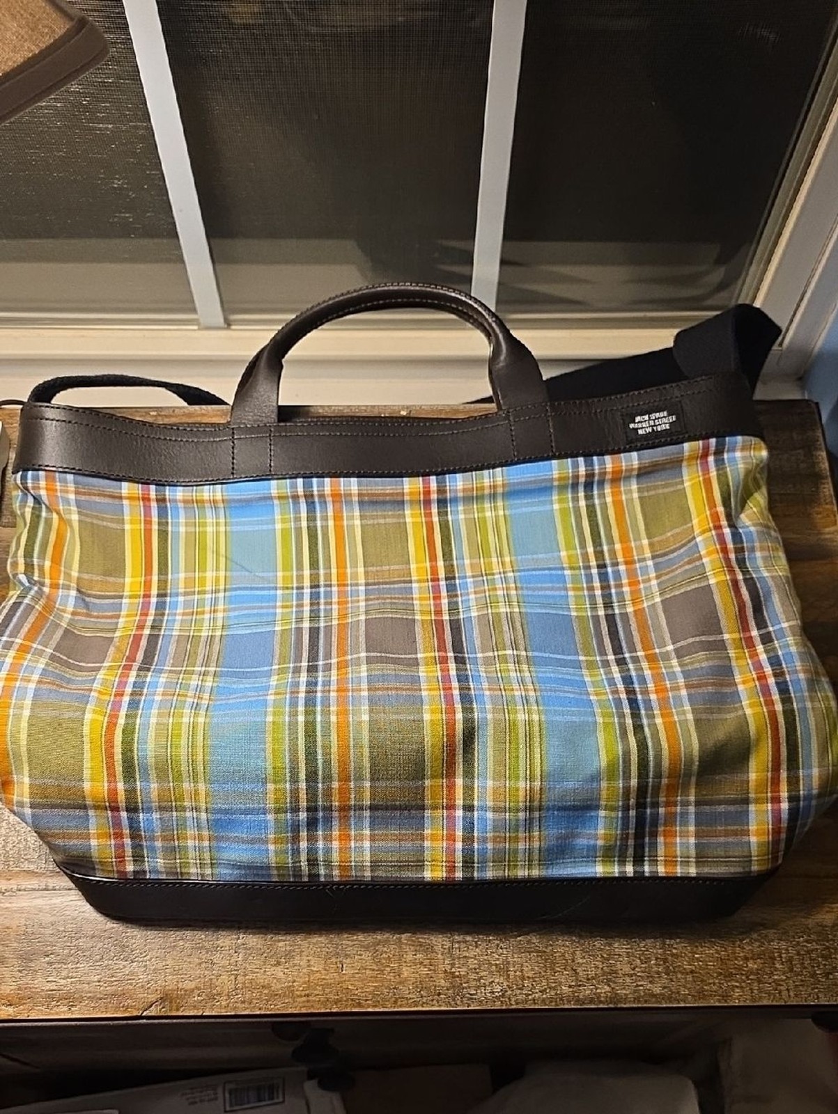 Jack Spade Plaid Fabric Open Tote Bag