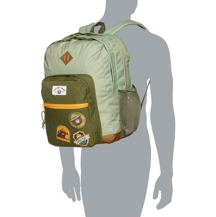 Mad Engine Smokey Bear Patch Backpack 3 Main Compartments Light Green Adult NWT