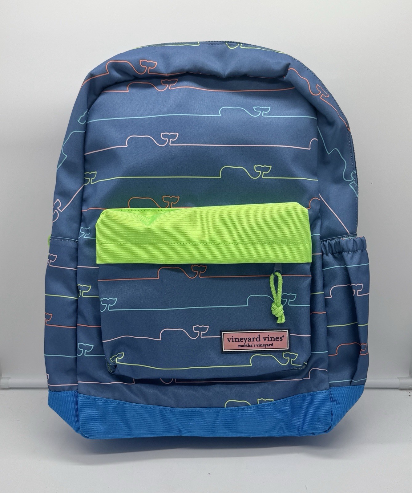 Vineyard Vines Backpack Blue Multicolor Whale Logo Padded Laptop School Book Bag
