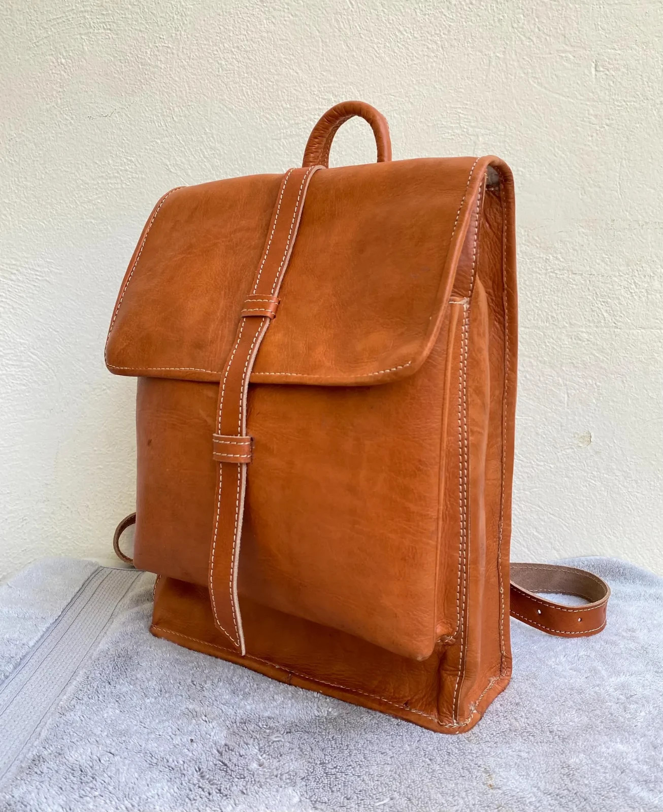 Handcrafted Genuine Leather Roll Top Bag – Cognac | 45cm | 100% Handmade