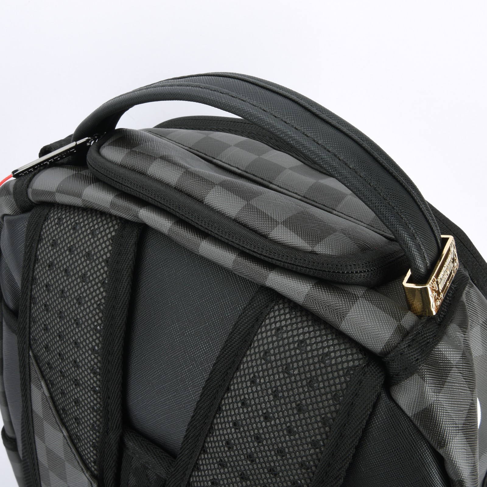 Sprayground Shark Lights Out Effect Leather Backpack Unisex Plaid Black Gray
