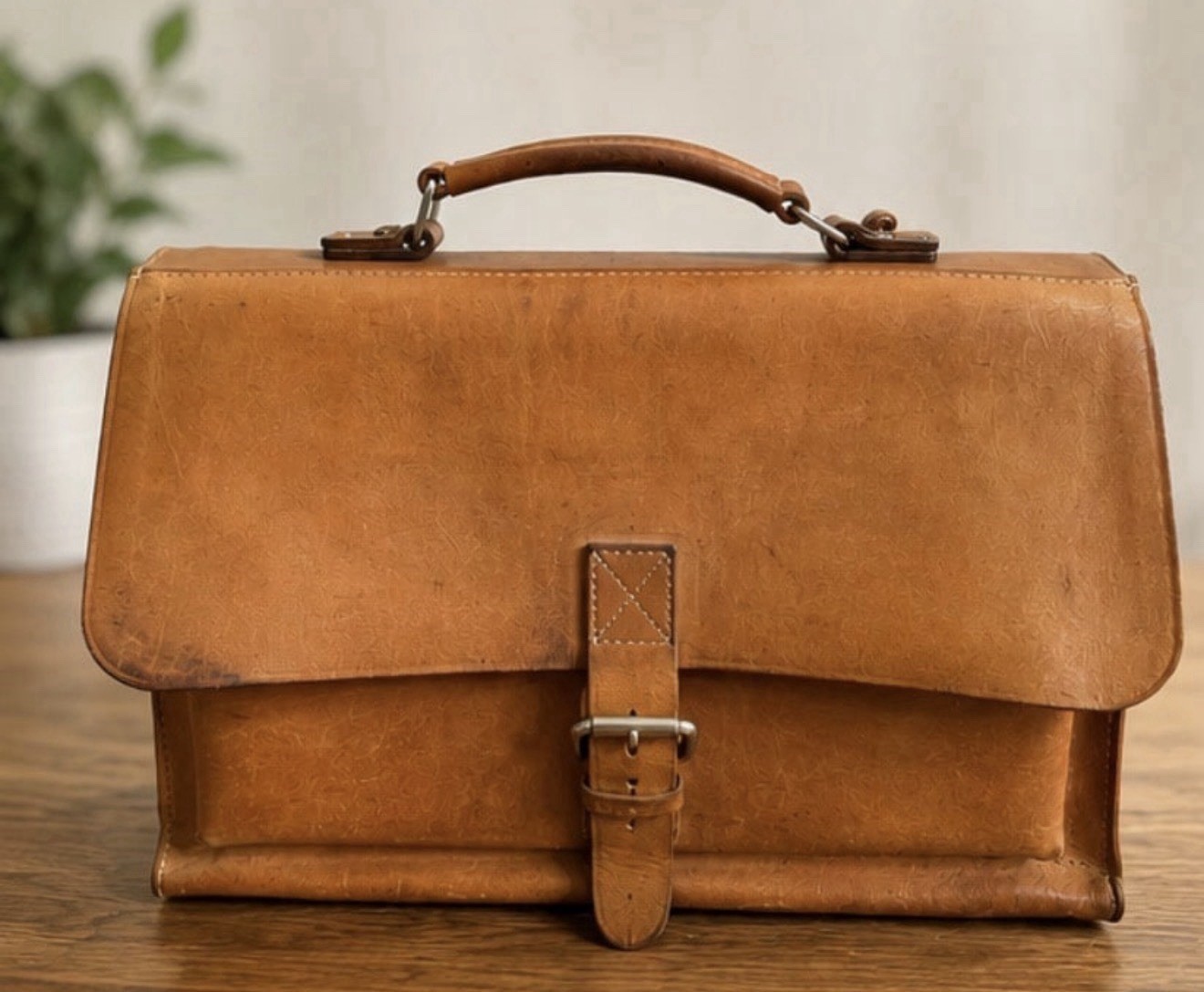 Vintage Genuine Leather Messenger Briefcase Satchel Laptop Bag Brown Unbranded