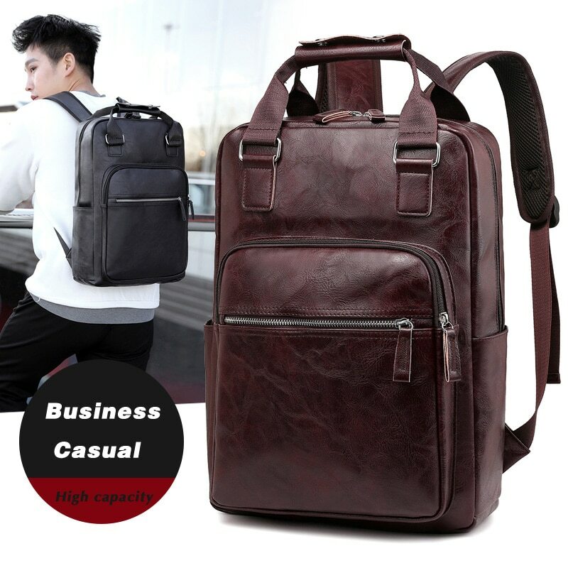 Mens Backpack Leather Laptop Bag Business Working School Bag