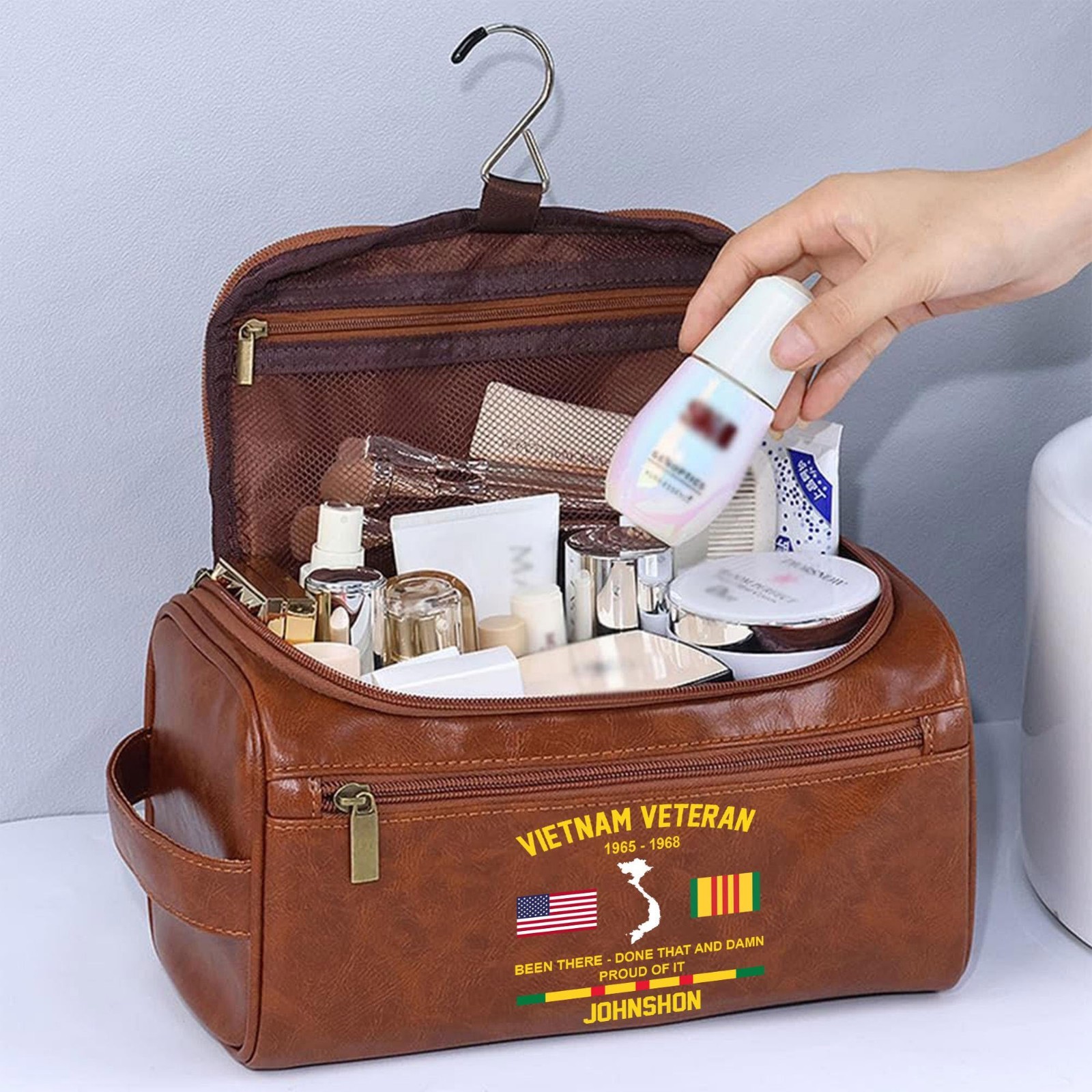 Personalized Vietnam Veteran Leather Toiletry Bag Military Gift Dad Grandpa