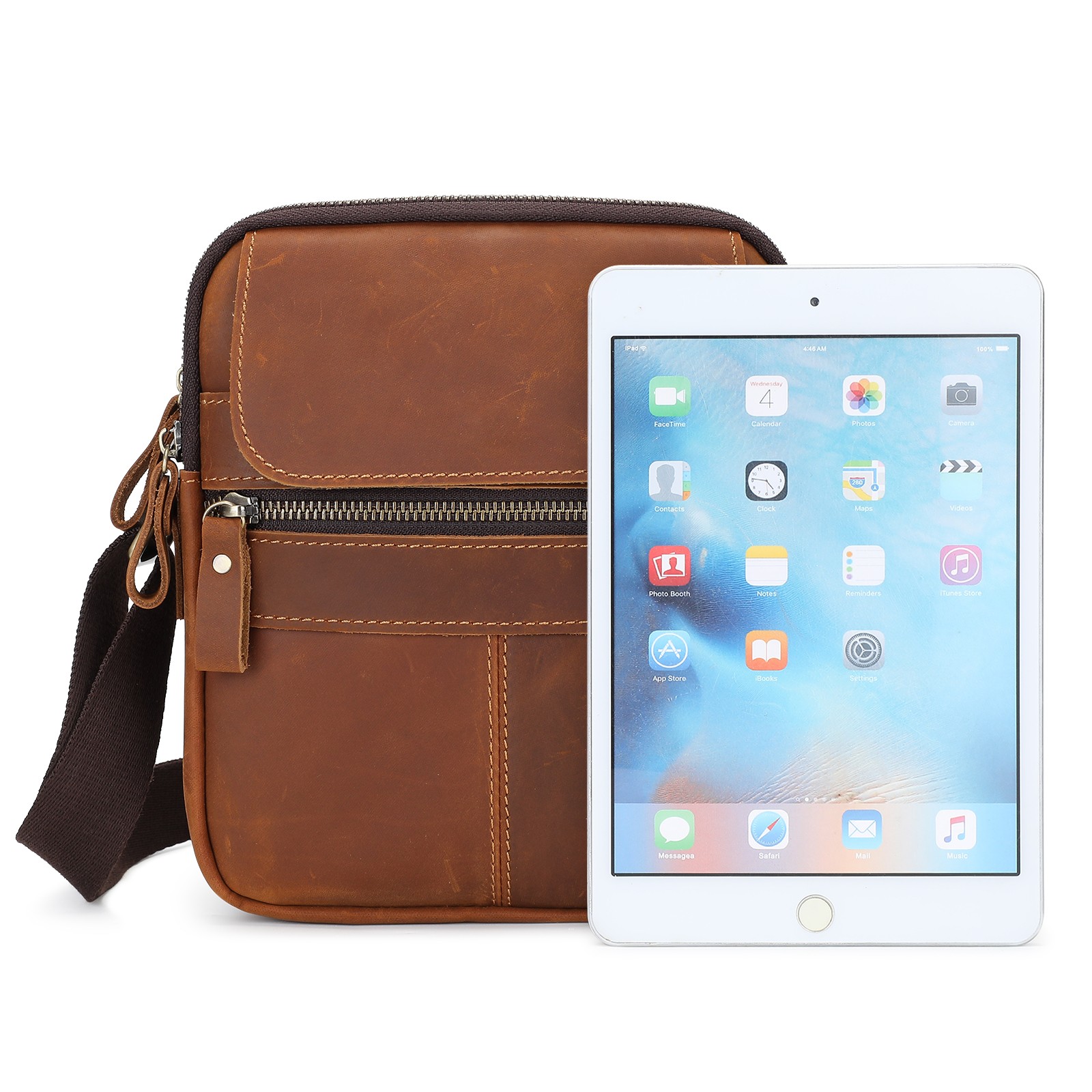 Men Genuine Leather Small Messenger Bag Crossbody Shoulder Bag Vintage Satchel