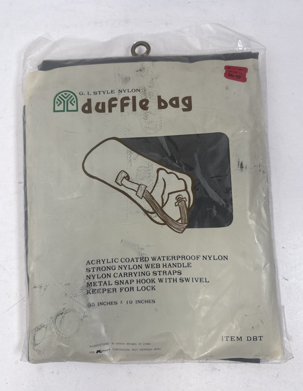 Vintage Kmart GI Style Nylon Duffle Bag New In Pack 35×19 Item DBT Retro 70s 80s