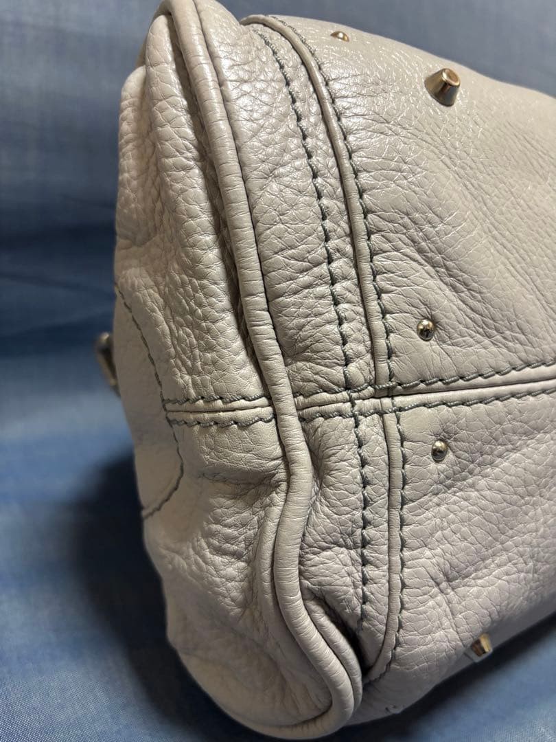 Chloe Paddington Handbag Key Cadena Gray Beige With Guarantee