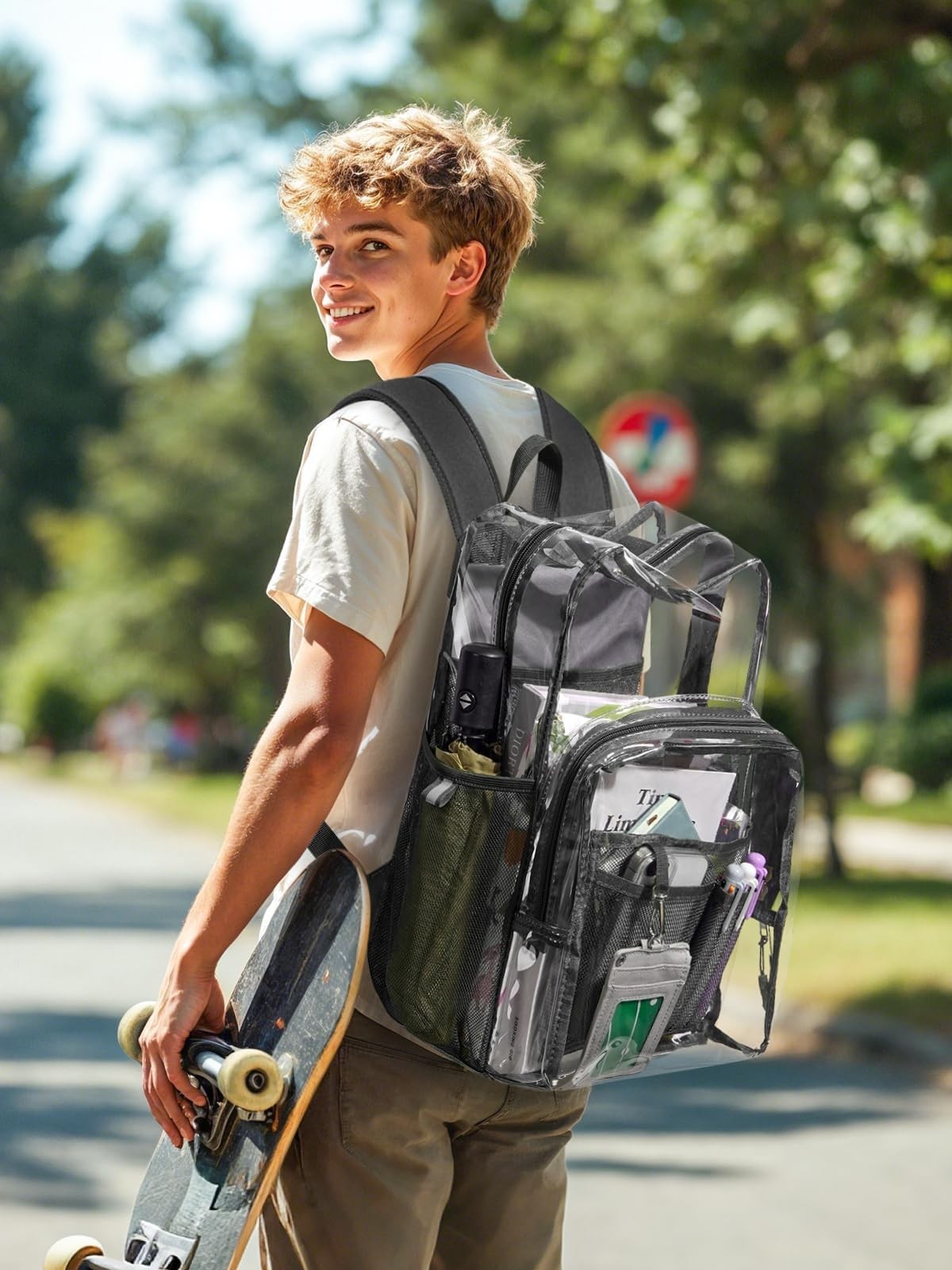 Heavy Duty Clear Backpack 19″ Transparent Book Bag for School, College, Work, Sp