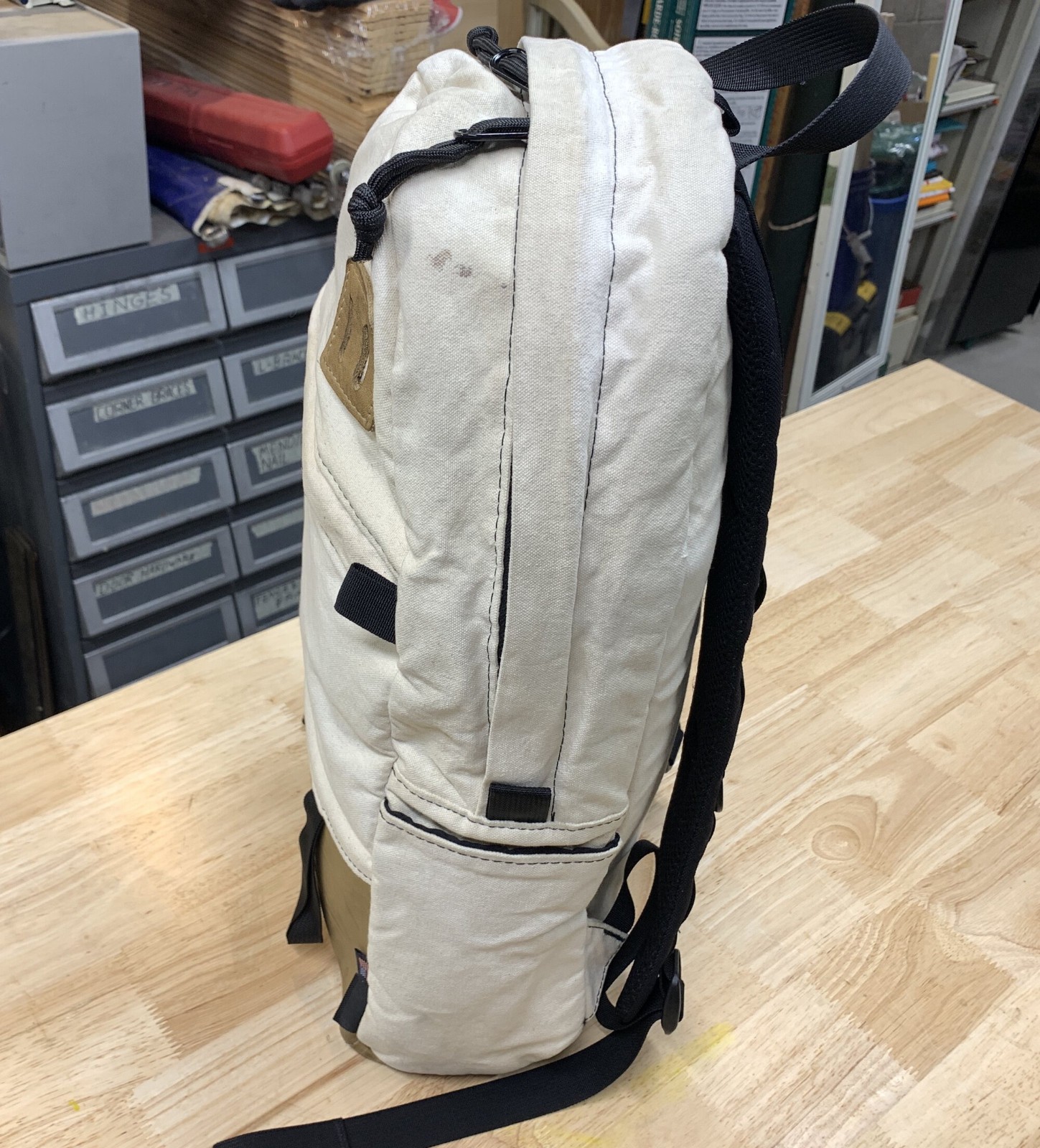 Topo Designs Daypack Backpack Off-White/Beige/Brown Leather USA-made Cordura