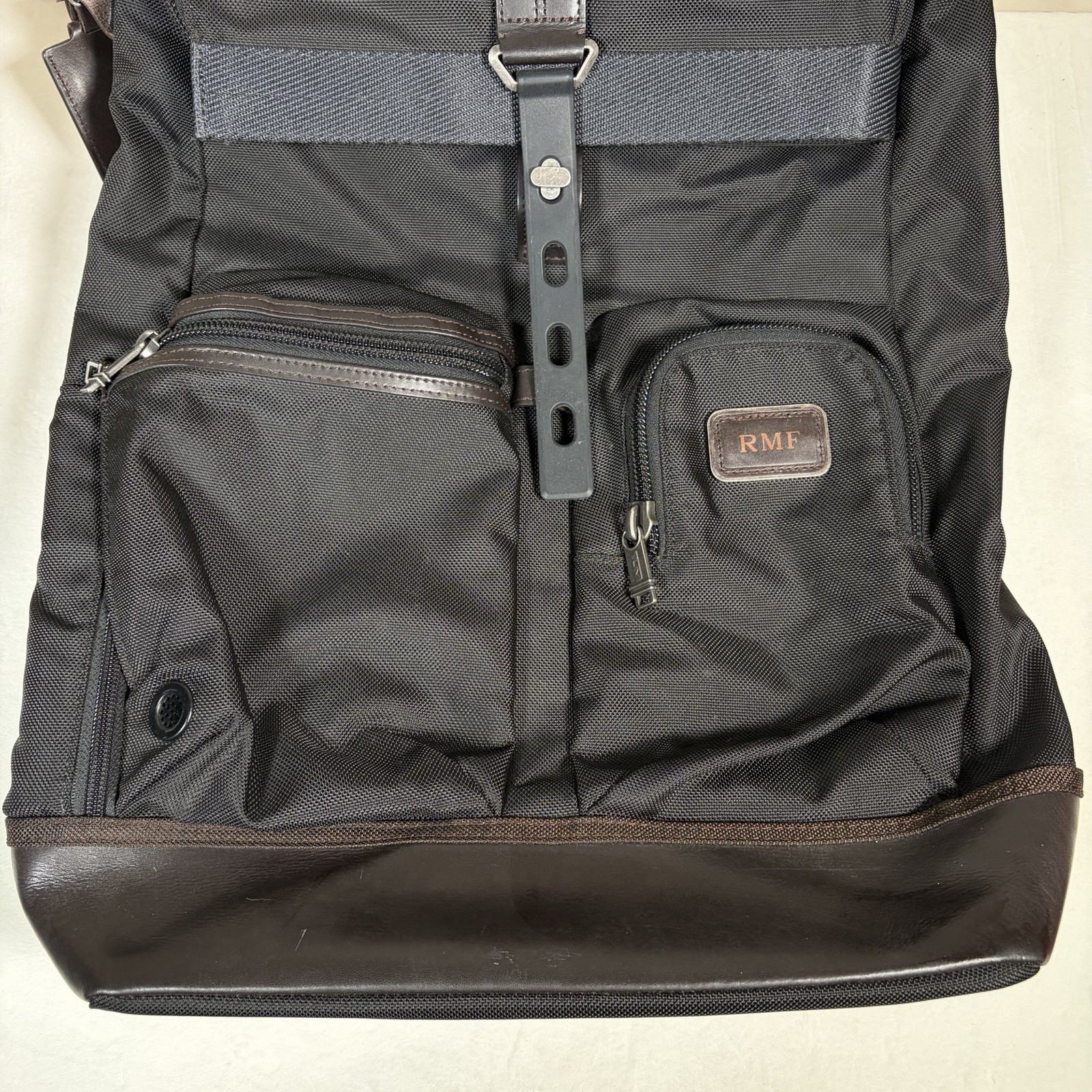 Tumi Alpha Bravo Luke Roll-Top Backpack Black Brown Ballistic Nylon Carry On Bag
