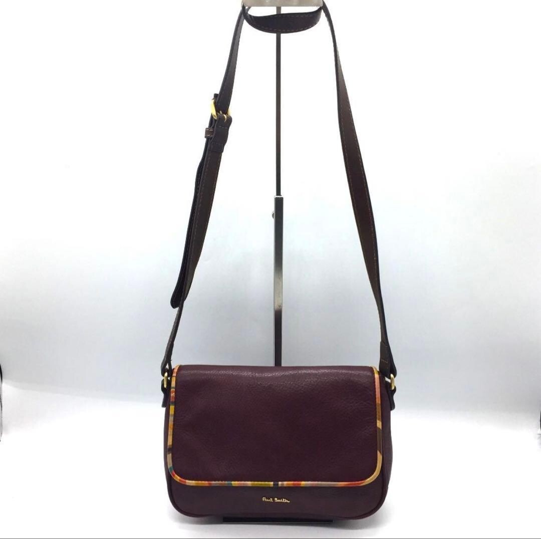 Paul Smith Brown Leather Messenger Bag Gold Logo Striped Trim Flap Unisex